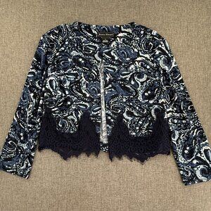 Jessica Howard Knit Jacket Top Size 10 Lightweight Lace Trim Long Sleeve Stretch